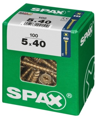 SPAX Universalschraube, 5 x 40 mm, 100 Stück, Vollgewinde, Senkkopf, Kreuzschlitz Z2, 4CUT, YELLOX, 4081020500407
